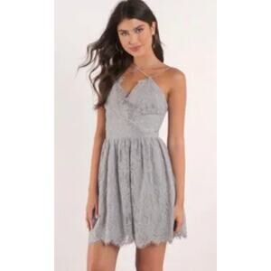 Tobi gray lace vneck wrap strappy mini dress XS